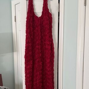 Elegant Red Floral Textured Dress